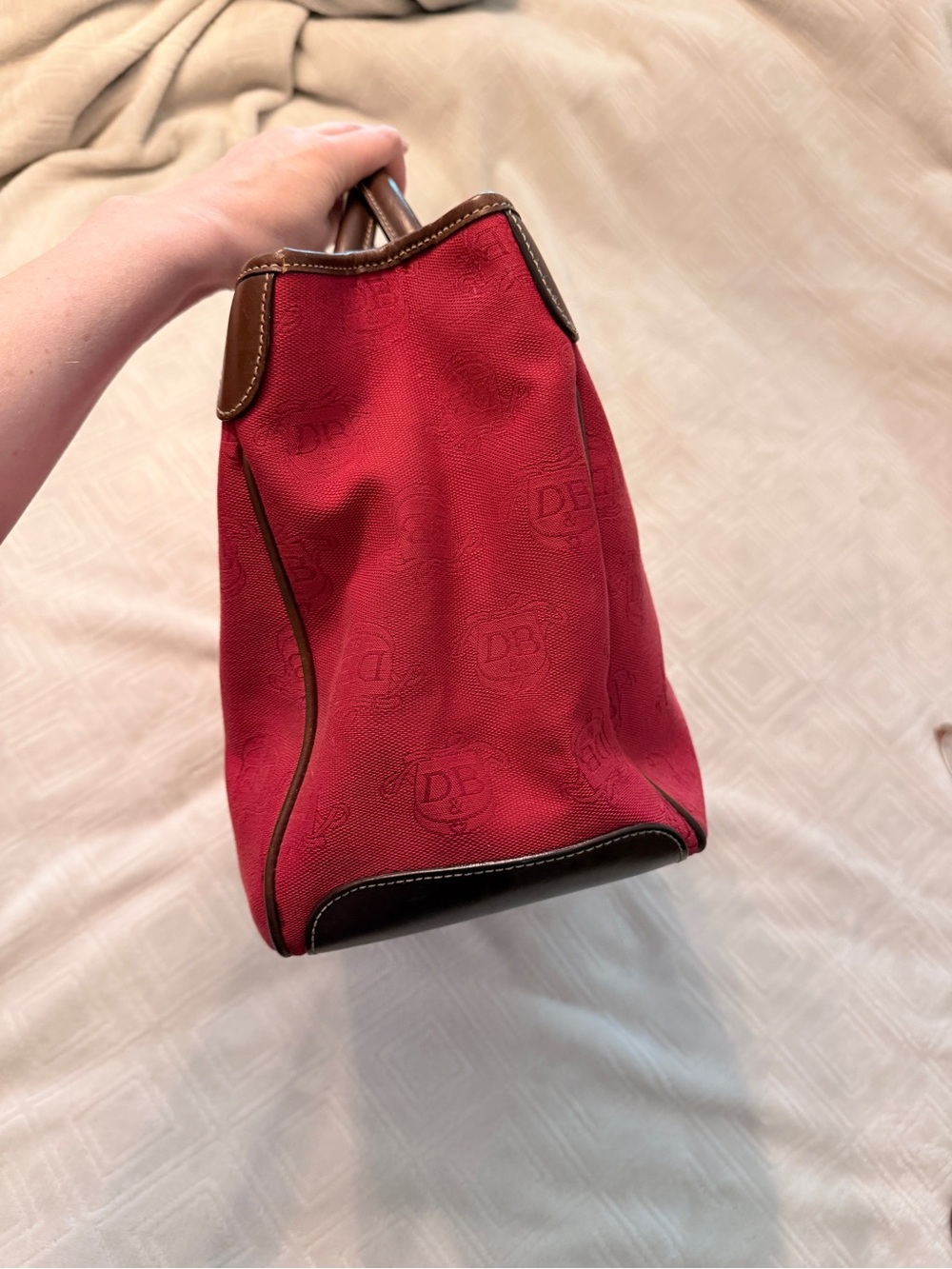 Dooney & Bourke Red Tote with Brown Leather Trim and Pouch - Picture 7 of 11